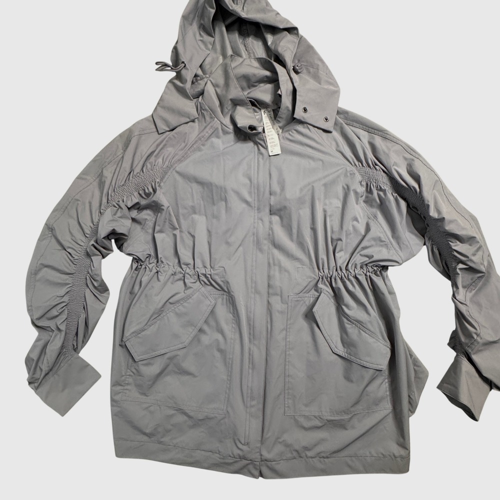 Fabletics Grey Ruched Sleeve Drawstring Hooded Jacket Women's Size‎ Medium